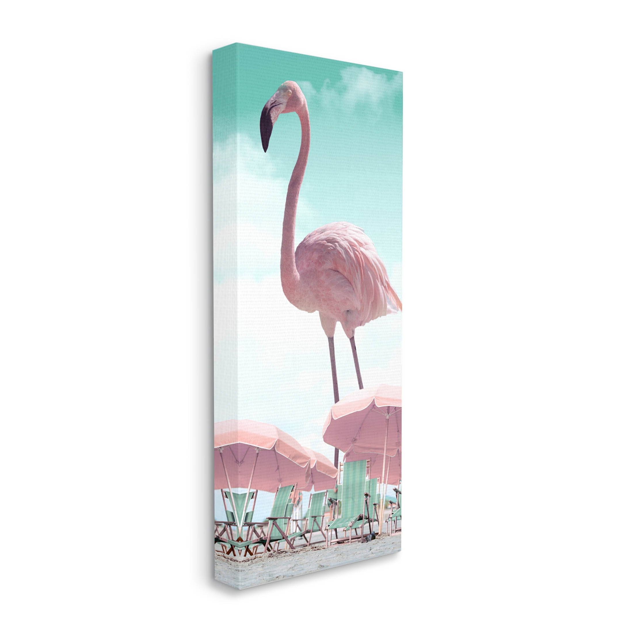 Giant Flamingo Pastel Beach Scene Animals & Insects Graphic Art Gallery Wrapped Canvas Print Wall Art