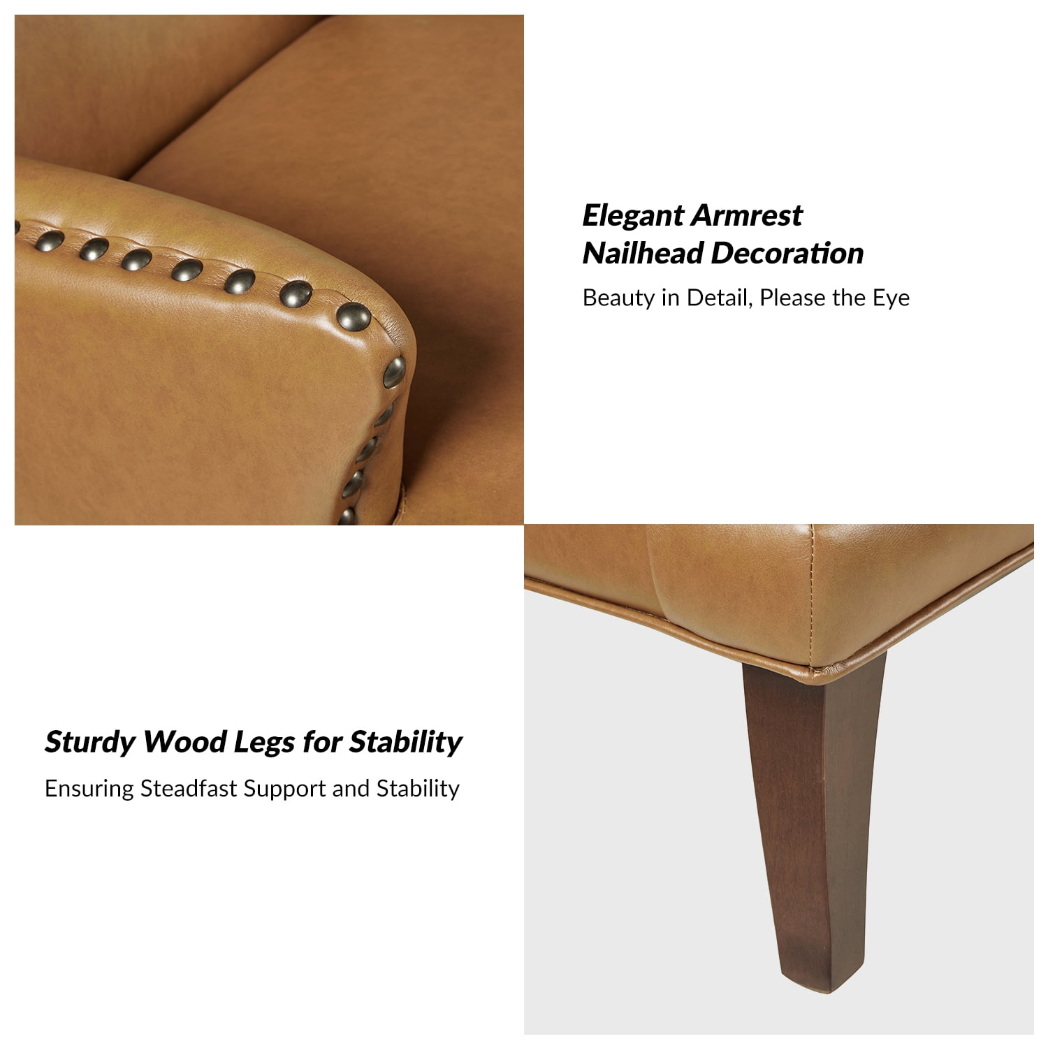 Faux Leather Accent Chairs Set of 2 Lounge Club Armchairs Home Living Room Camel