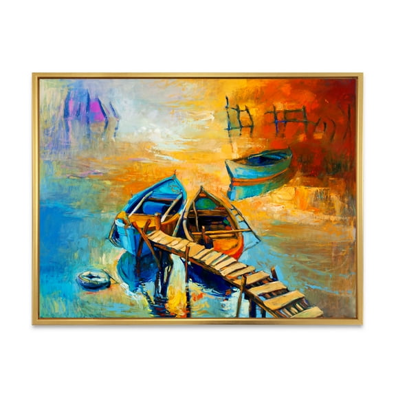 Designart 'Boat At The Lake During Evening Glow V' Nautical & Coastal Framed Canvas Wall Art Print