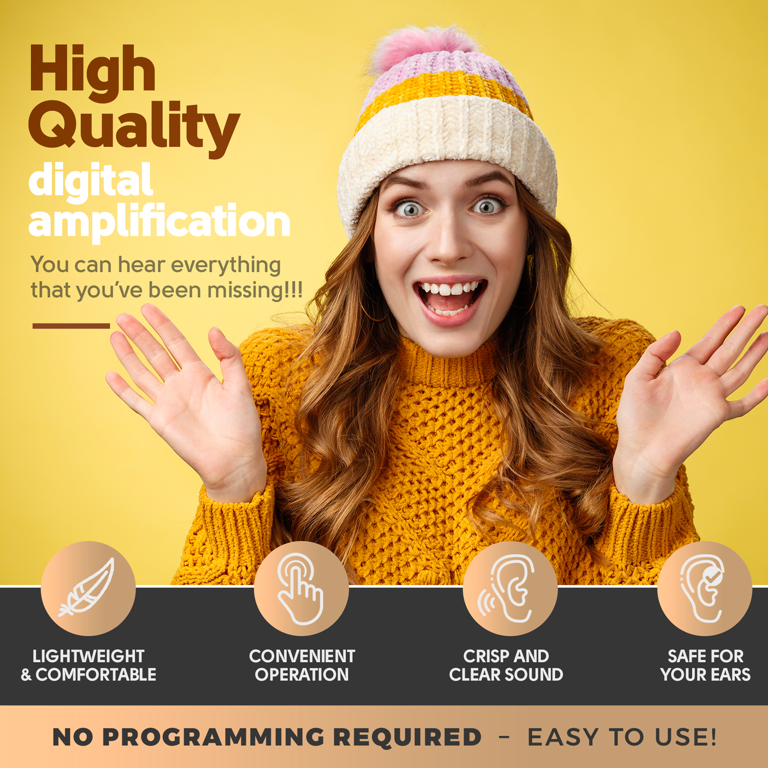 MEDca Small Personal Sound Amplifier with Noise Cancelling, Multicolor, 3-Pack