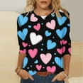 thumbnail image 2 of WREESH Women's 3/4 Sleeve Tops Valentine's Trendy Heart Printed Shirts Blouses Casual Summer Crew Neck T-Shirts Black, 2 of 5