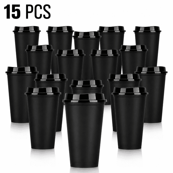 15pcs Reusable Plastic Cups - 16oz Travel Cups with Lids, Leakproof Disposable Cups, BPA-Free, Plastic Cups for Takeout, Suitable for Hot and Cold Drinks, Perfect for Home, Office and Parties