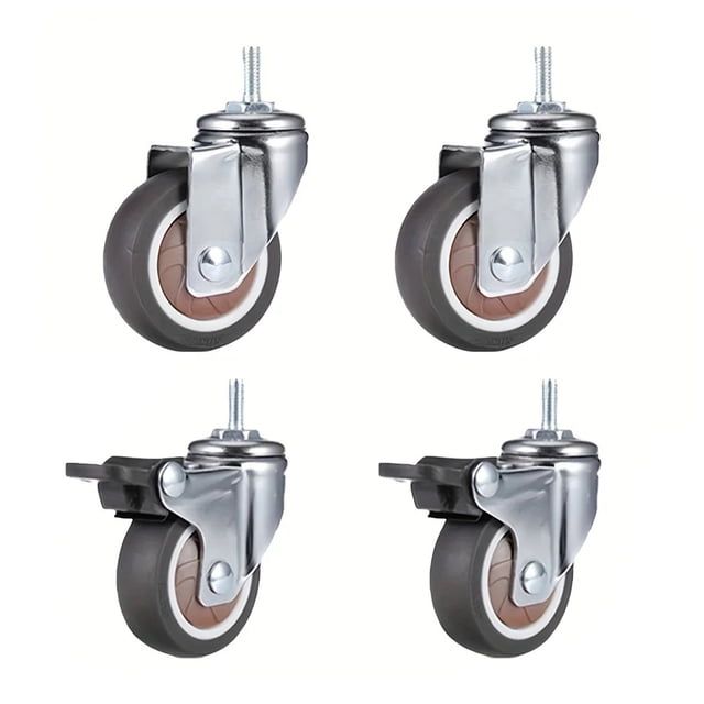 4 Pcs 2 Inch Stem Caster Wheels TPR Screw Lever Universal Castors Swivel Stem Wheels With M8 Thread Rods For Carts Furniture ,Easy to Use
