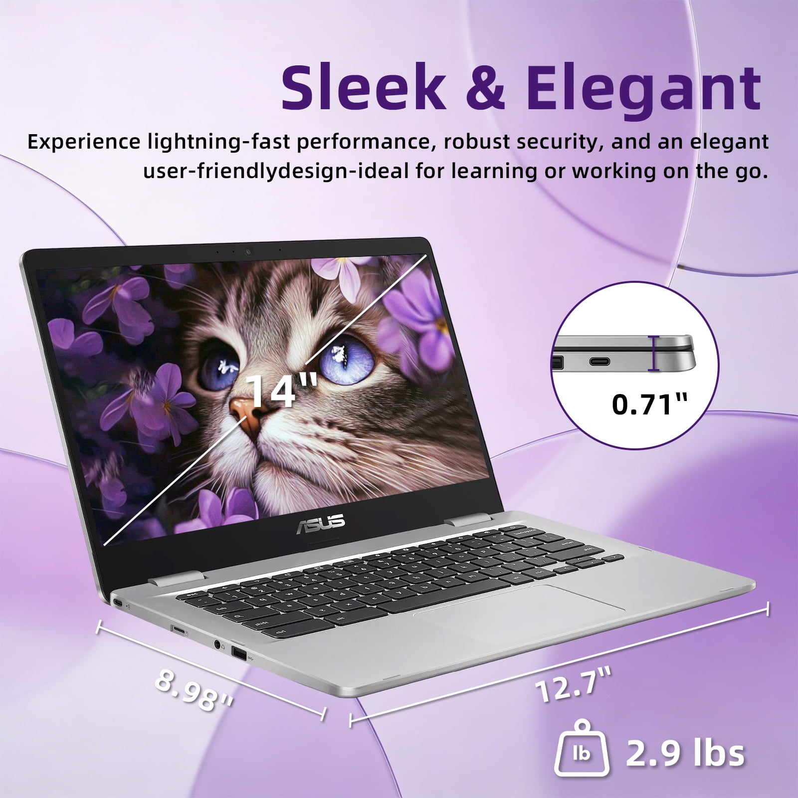ASUS 14-inch FHD Chromebook, Intel Celeron N4020, 4GB RAM, 128GB eMMC, Anti-Glare Display, 180° Hinge, Chrome OS, Silver