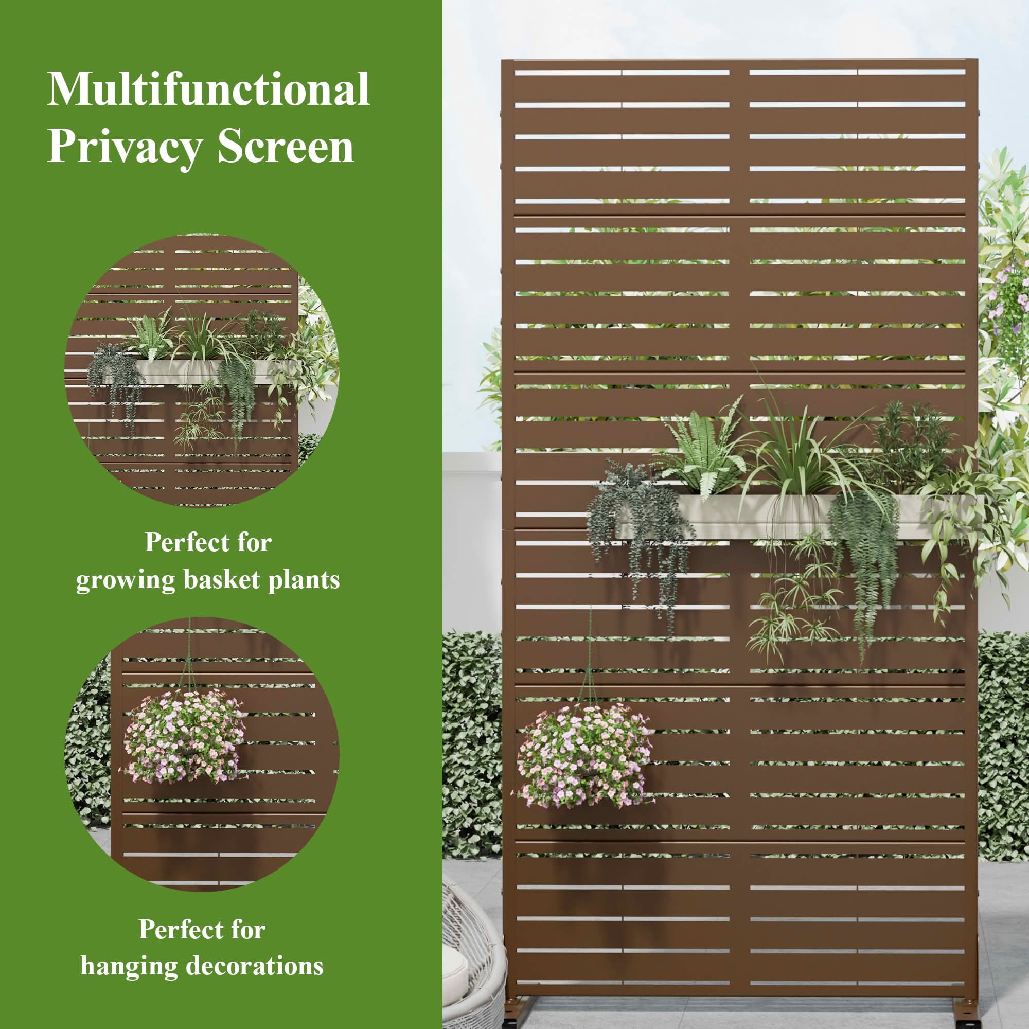 MAYEERTY 72x35x16 Inch Brown Louvered Galvanized Steel Privacy Screen, 6 Piece Set for Outdoor Street