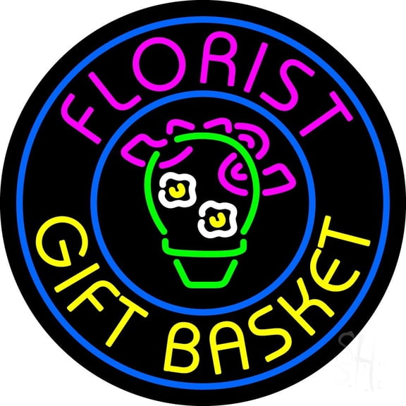 Florist Gifts Baskets Logo LED Neon Sign 26" Tall x 26" Wide - inches, Black Square Cut Acrylic Backing, with Dimmer - Premium built indoor Sign for Storefront, Store interior.