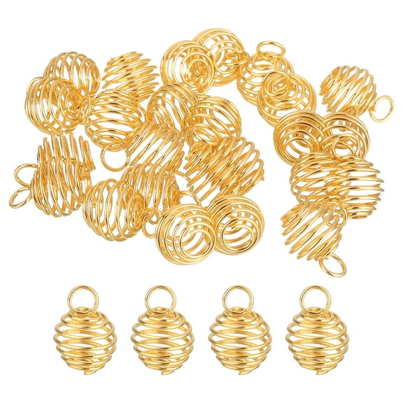 Uxcell 25Pack Spiral Bead Cages Pendants, 8x9mm Stone Holder Necklace Hollow Cage Pendants for Crafting, Gold Tone