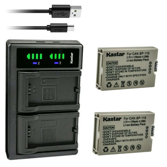 Kastar BP-110 Fully Decoded Battery 2-Pack and LTD2 USB Charger Compatible with Canon VIXIA HF R20 HFR20, VIXIA HF R20 Red, VIXIA HF R20 Silver, VIXIA HF R200 HFR200, VIXIA HF R21 HFR21 Camera