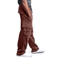 thumbnail image 4 of BiZtdJrK Baggy Sweatpants for Men Casual Open Bottom Wide Leg Track Pants Solid Color Multi Pockets Cargo Trousers Winter Clothes, Wine, L, 4 of 7