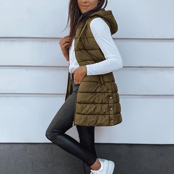 Amzcrzy Winter Vest for Women Women's Casual Winter Long Puffer Stand Collar Sleeveless Puffy Jackets Coat with Pockets Winter Clothes for Women Down Vest Vest for Women Women's Outerwear Vests