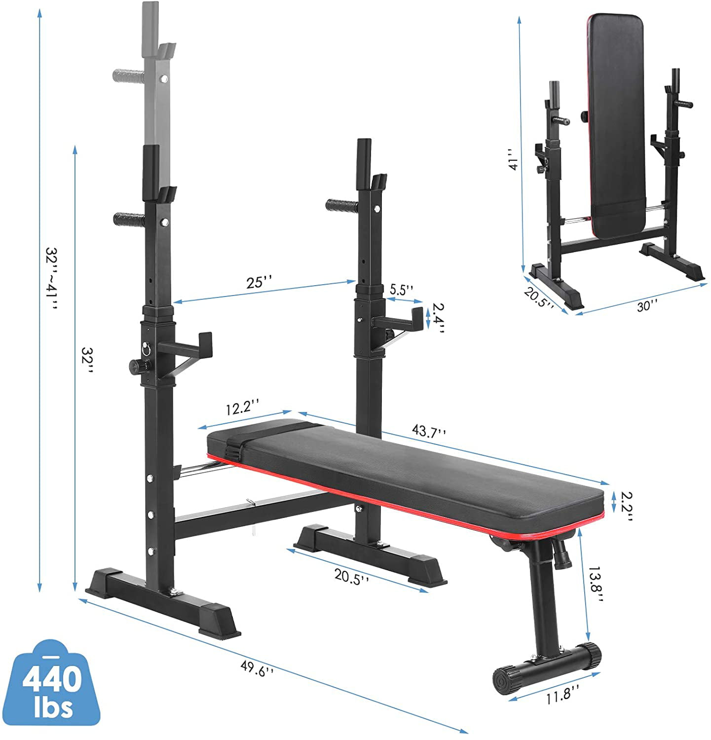 Color : White, Size : 110 * 45 * 190cm Strength Training Adjustable Benches Folding Weight Table Multifunctional Bench Press Folding Squat Rack Safe Weightlifting Bed 