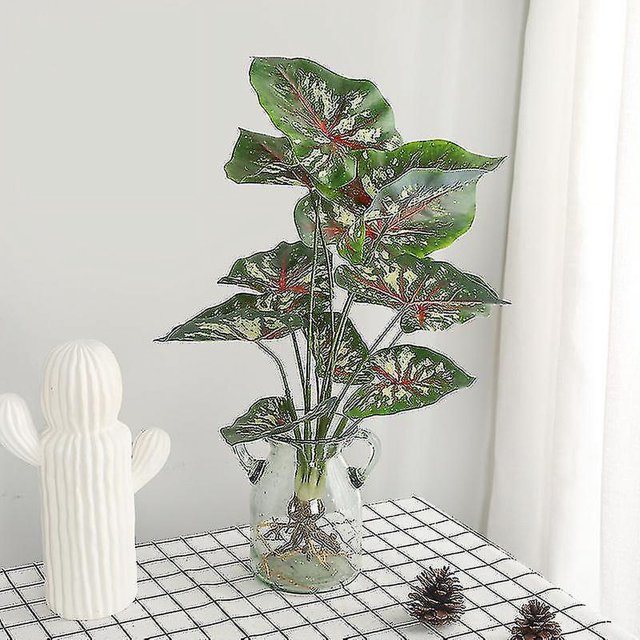 2 uds hojas verdes artificiales hojas de plantas artificiales plantas de hojas verdes tropicales con 44cm de alto Fo