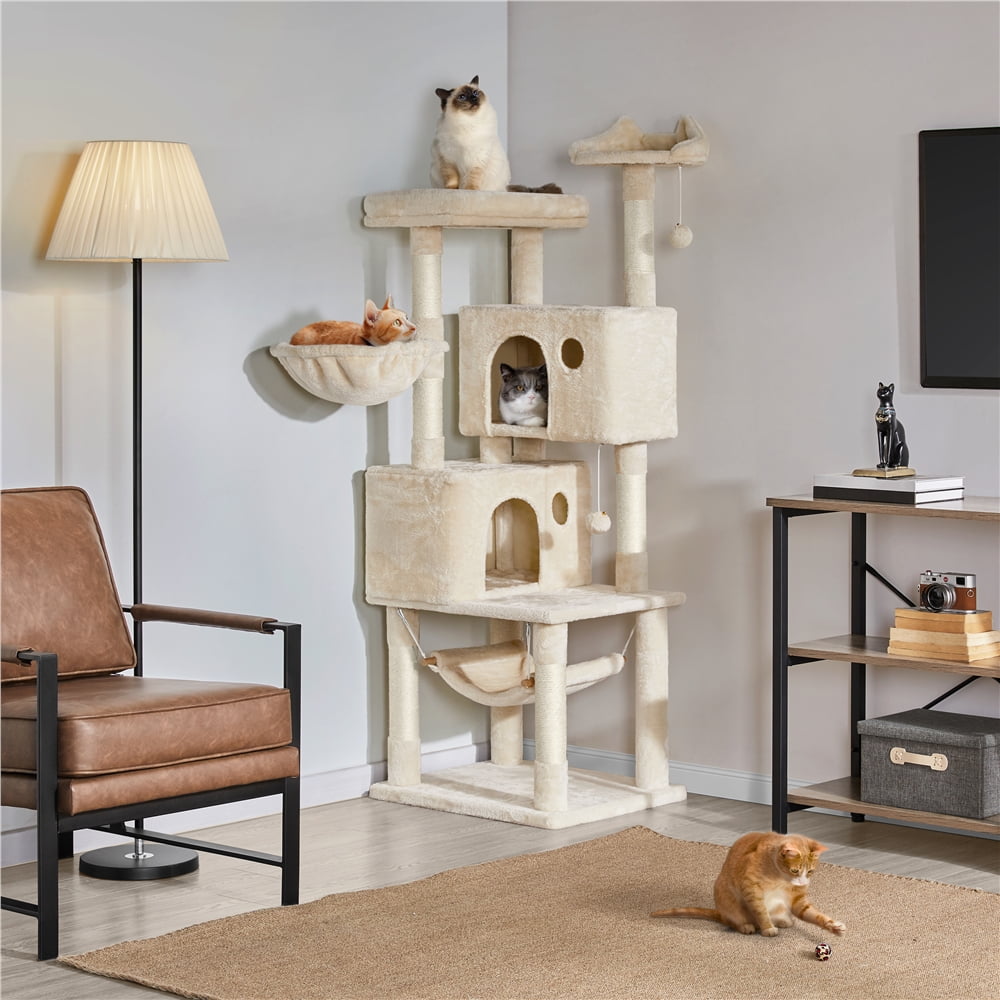 Alden Design 64.5"H Multi-level Cat Tree Tower with Condos and Perches, Beige