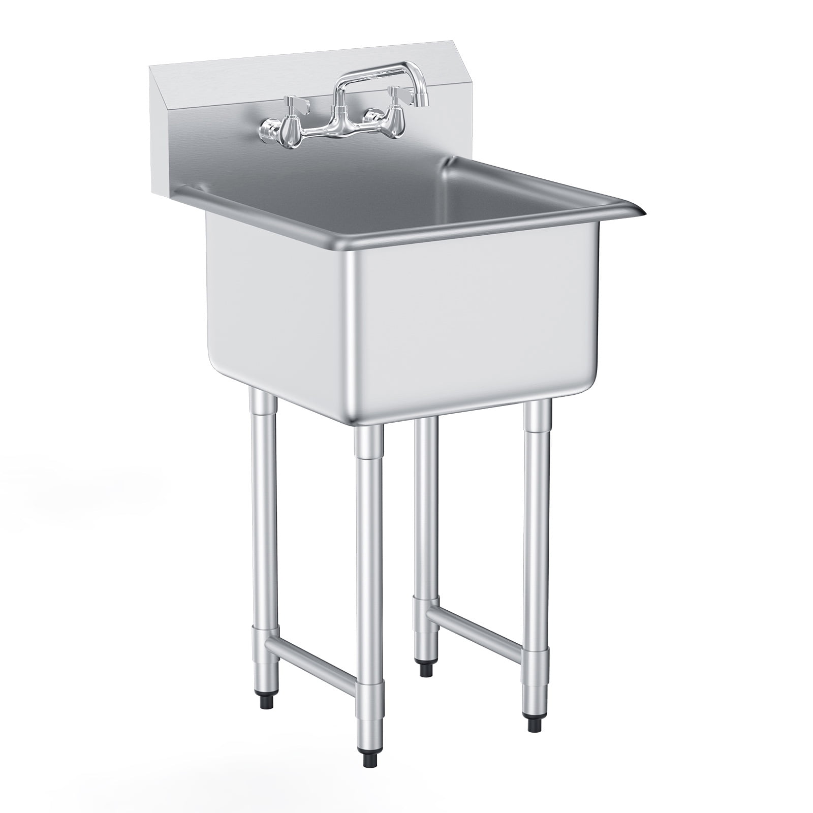 KFFKFF Commercial Utility Sink in Stainless Steel, Single Basin with Faucet & Legs, Dimensions 21"x41", Ideal for Garage, Eatery, Kitchen, Laundry Room, Certified by
