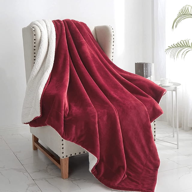 Couverture en Molleton Sherpa (Taille Simple 60"x80 Pouces Rouge) Jeté Pelucheux Super Doux Réversible en Microfibre Flanelle pour Canapé, Lit, Sofa Ultra Luxueux Chaud et Confortable pour Toutes les Saisons