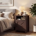 thumbnail image 2 of Homall Farmhouse Nightstand 1 Piece with Shelf and Barn Door Wood Modern Beside Tables for Bedroom Living Room, Dark Brown, 2 of 7
