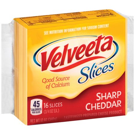 Velveeta Sharp Cheddar Cheese Slices, 0.75 oz, 16 count ...