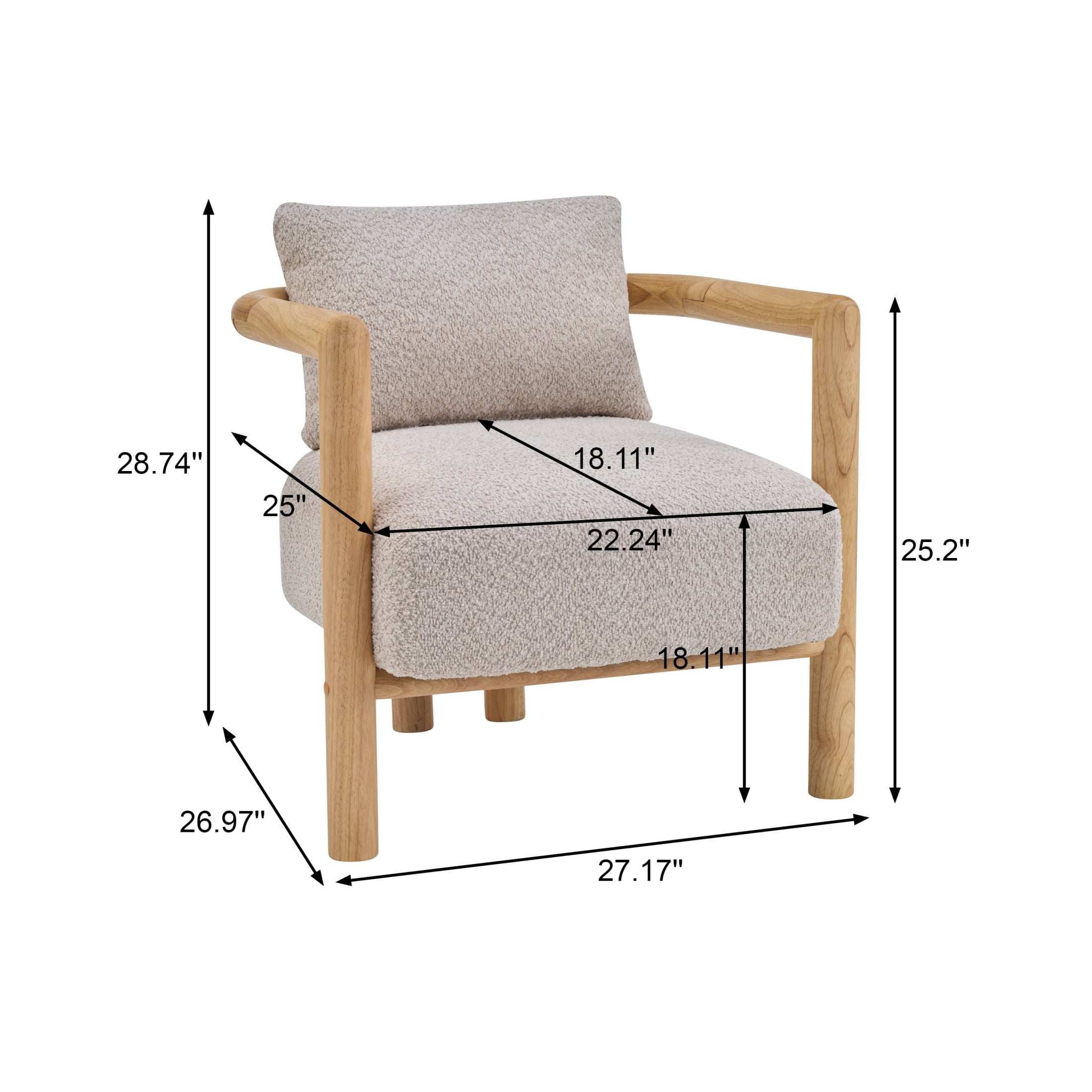 Christopher Knight Home Modern Boucle Upholstered Accent Arm Chair with Wood Frame, Wheat