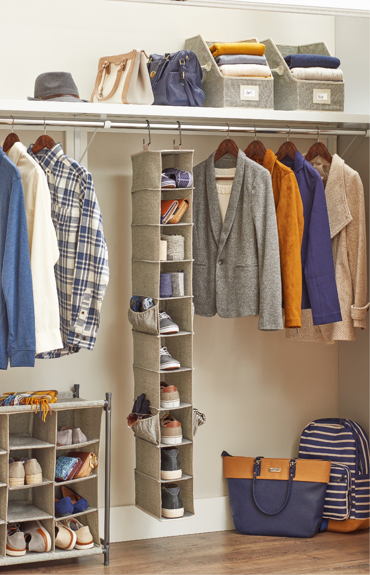 10 Shelf Wardrobe Hanging Storage Rack Clothes Hang Pockets Shelves Organiser 