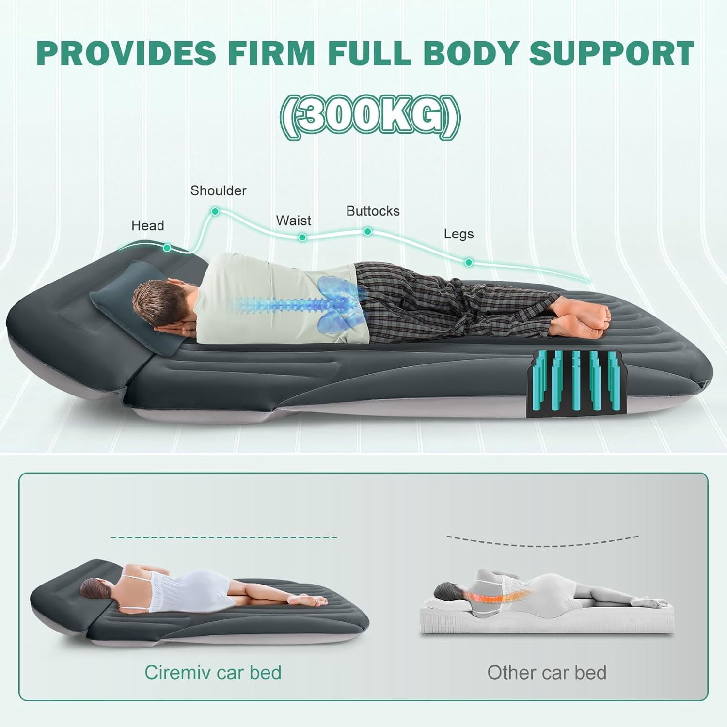 Air Mattress, Double-Sided Thick Flocked Car Air Mattress with Built-in Pump & Pillow, Complete Sleeping Accessories for Auto Camping & Road Trips