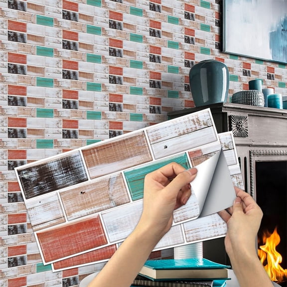 6 Piece Multicolor Tiles Stickers Wall Decals 11.8x5.9inch Self Adhesive Waterproof Vinyl Peel and Stick Kitchen Backsplash Brick Wallpaper