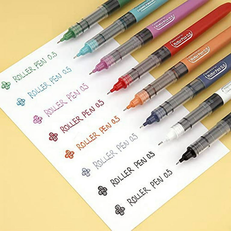 WRITECH Liquid Ink Rollerball, 0.5mm Extra Fine Point, Smooth Writing Quick Dry Roller Pens 8 Assorted Colors for Journaling, Drawing & Sketching