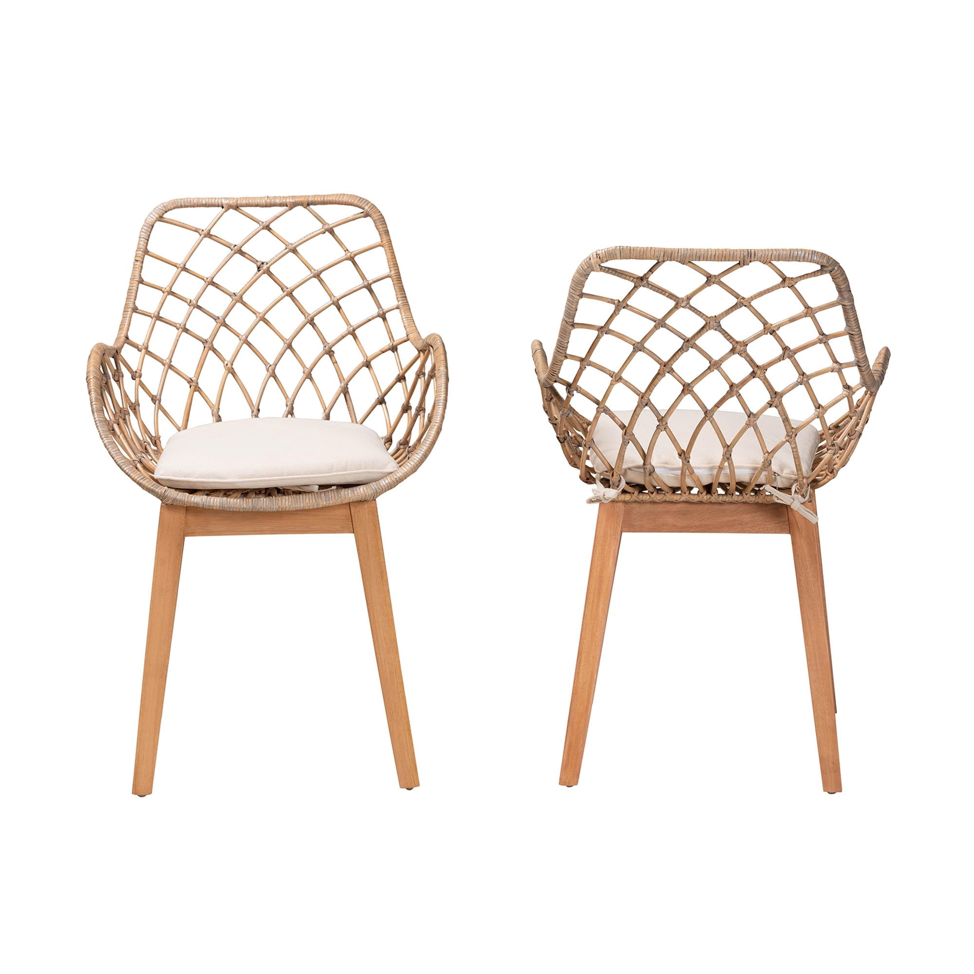 bali & pari Ballerina Rattan BOHO Dining Chairs, Set of 2, Greywash