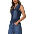 thumbnail image 4 of INSPIRE CHIC Women's Denim Washed Sleeveless Collared V Neck Button Down Waistcoat Vest M Deep Blue, 4 of 5