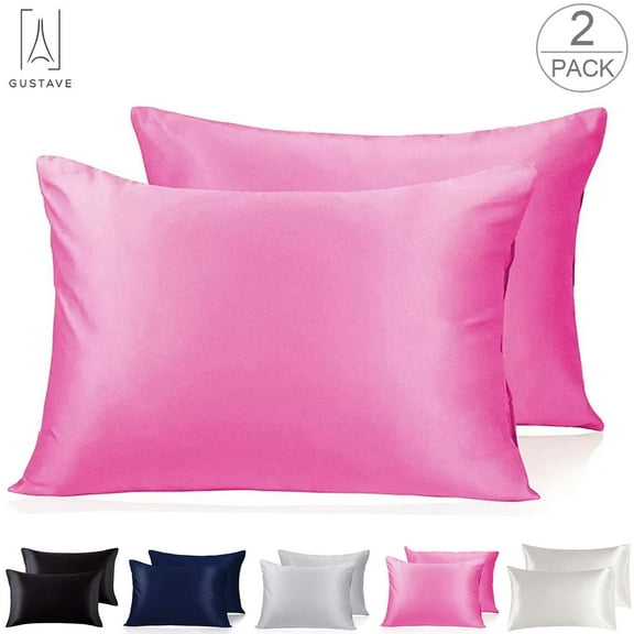 Gustave Set of 2 Ultra Soft Pillowcases with Envelope Closure Satin Pillow Case Standard Pillowcases King Queen Bed Size for Hair Skin, Pink