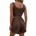 thumbnail image 6 of FIOPHY Two Piece Set for Women Summer Lounge Ribbed Tracksuit Outfits Elastic Waist Shorts And Short Sleeve Tops, 6 of 8