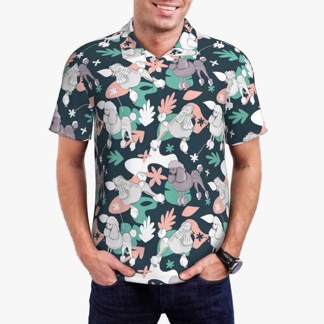 Fotbe Cute Poodle Dog Camiseta Polo de Golf para Hombre con Estampado – Camisa Deportiva Transpirable con Cuello Abotonado-Large