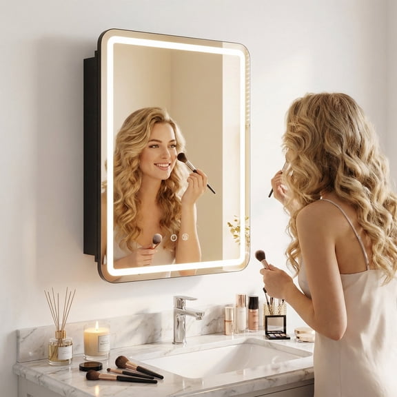 Strafriture LED Medicine Cabinet Mirror for Bathroom 19.7x29.92 Inch Wall Mounted or Recessed Medicine Cabinet with Lights Mirror and Removable Shelves