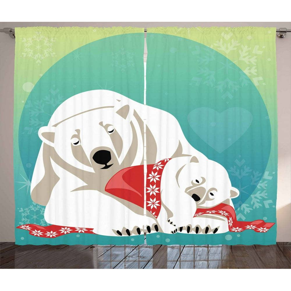 Polar Bear Curtains 2 Panels Set, Mother Bear Cuddling Her Cubs