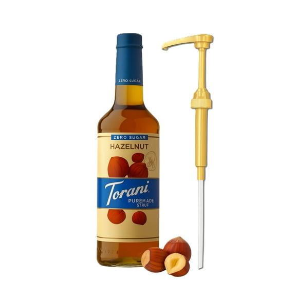 Torani Puremade Zero Sugar Hazelnut Flavouring Syrup, 25.4 fl oz Glass Bottle   Gold Pump