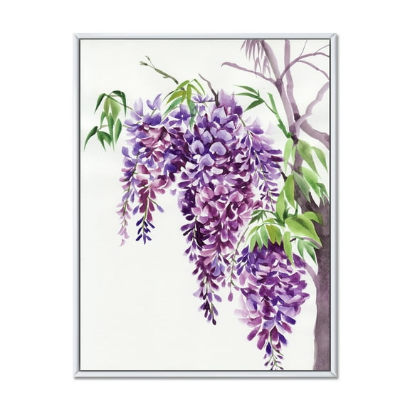 Designart 'Wisteria Purple Branches' Traditional Framed Canvas Wall Art Print