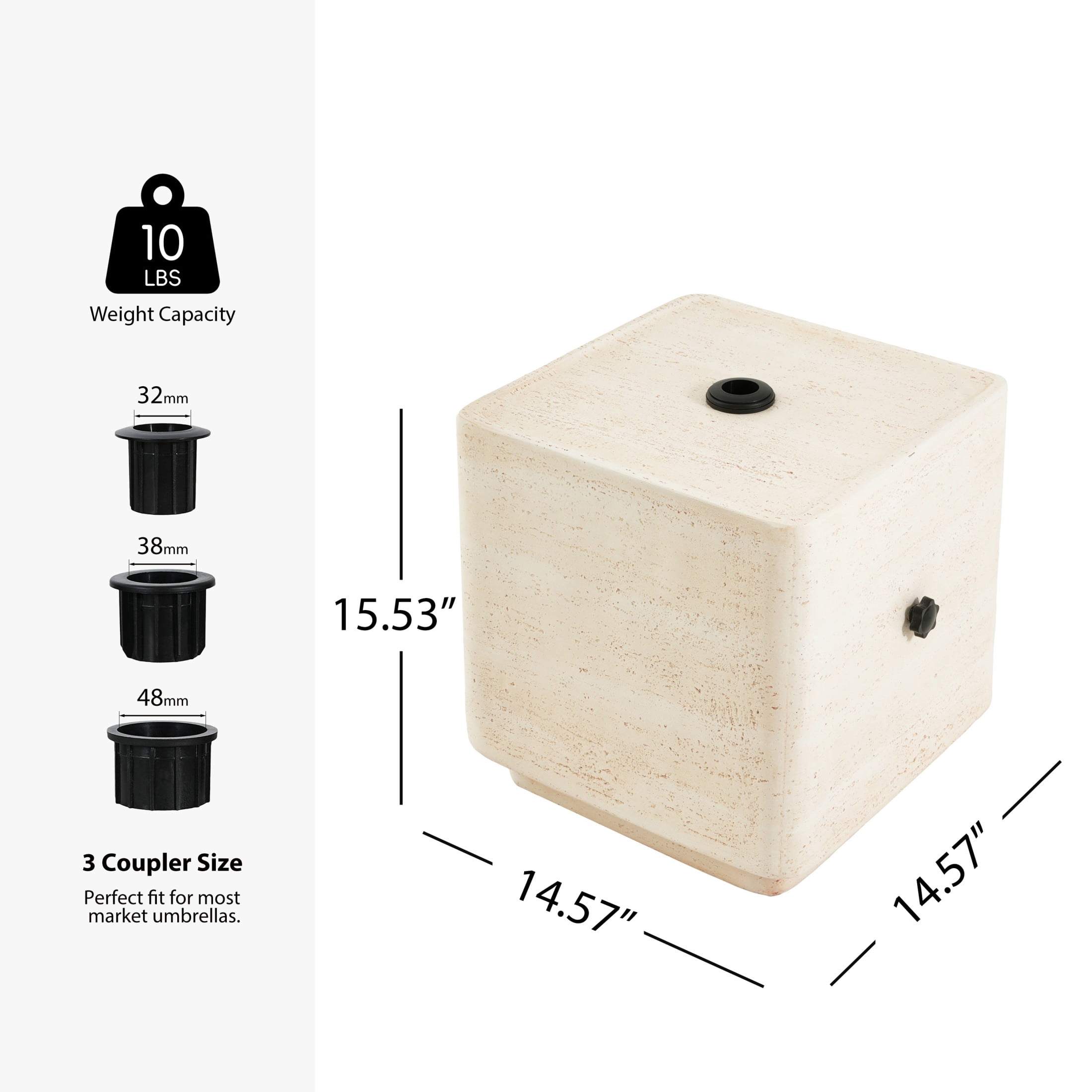 Christopher Knight Home Outdoor Heavy Duty Square Umbrella Base Side Table, Sand Fillable, Beige Travertine