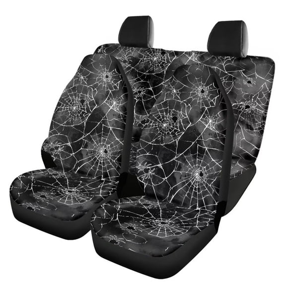 KUIFORTI Halloween Spider Web Car Seat Cover Auto Accessories Interior 4Pcs, Front Seat Protector Auto Seat Rear Split Bench Cover Universal Automotive Interior Protection Accessories