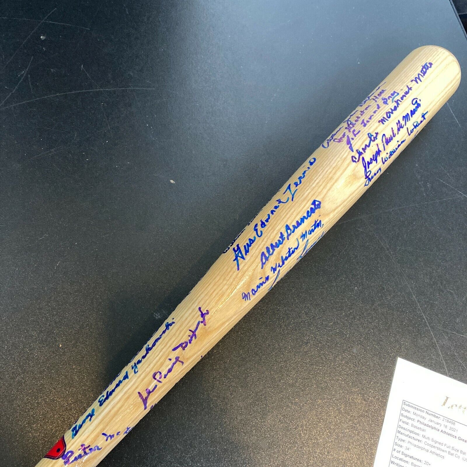 Rare Philadelphia Athletics Legends Full Name Signed Inscribed Bat With JSA COA
