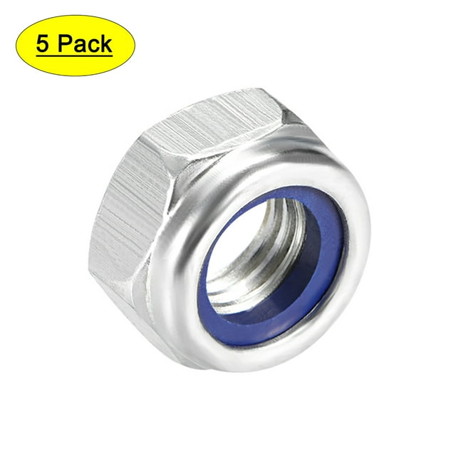 Unique Bargains M12 x 1,7 Mm Insert Nylon Hexagonal Serrure Écrous, Acier au Carbone Blanc Zingué, 5 Pcs