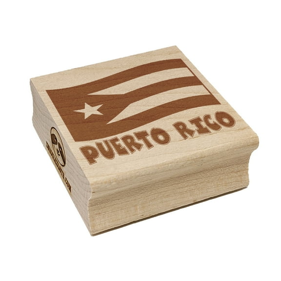 Puerto Rico with Waving Flag Cute Square Rubber Stamp Stamping Scrapbooking Crafting - Small 1.25in