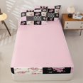 thumbnail image 4 of Homewish Pink Flowers Zipper Full Size Comforter Sets with Fitted Sheet and 2 Pillowcases For Girls Kids,Geometric Patchwork Grid Zipper Bedding Set,Reversible,4 Pieces, 4 of 7