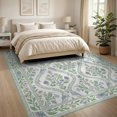 thumbnail image 3 of ODIKA 8'x10' Ivory Floral Washable Area Rug Intricate Botanical Motifs With Vintage Ornamental Style for Dining Room, Large Office, Lounge, Non-Slip Chair-Friendly Mat, 3 of 7