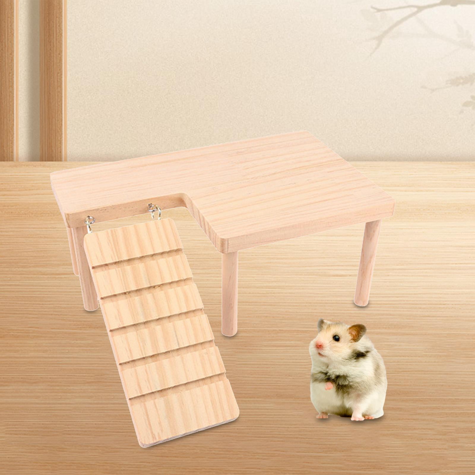 TOOYFUL Hamster Wooden platforms Toy Hamster Playground with Climbing Ladder Small Animal Climbing platforms for Mouse Chinchilla Rat left