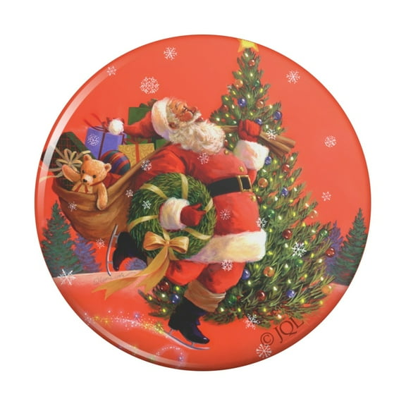 Christmas Holiday Santa Skating Toys Tree Pinback Button Pin