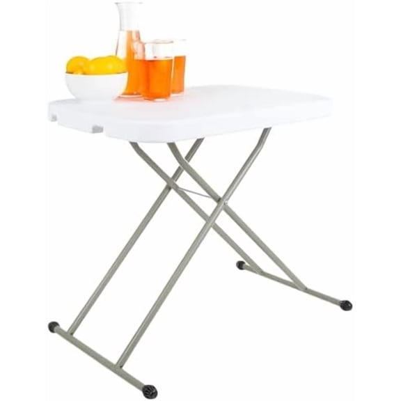 Folding Table with Adjustable Height - Lightweight Portable Folding Desk - Small Plastic Table for TV Tray, Playing Cards, and Craft Room (White)