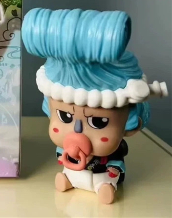 Newly Luffy Sanji Zoro Brook Franky Figure Sitting Q Version Nipple Anime Figures 10cm/3.9inch Anime Character Decor Statue Desktop Ornament Gifts (Franky)