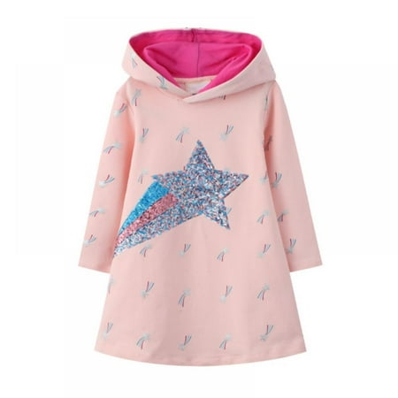 

Toddler Girls Cartoon Pullover Hoodies Dress Cotton Long Sleeve Hoodie Sweatshirt