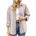 thumbnail image 3 of UVEASISHA Long Sleeve Plaid Shirts for Women Loose Casual Shacket Jacket Lightweight Trendy Buttons Shirt Jackets with Pockets Clearance Sales,Light Pink,XL, 3 of 7