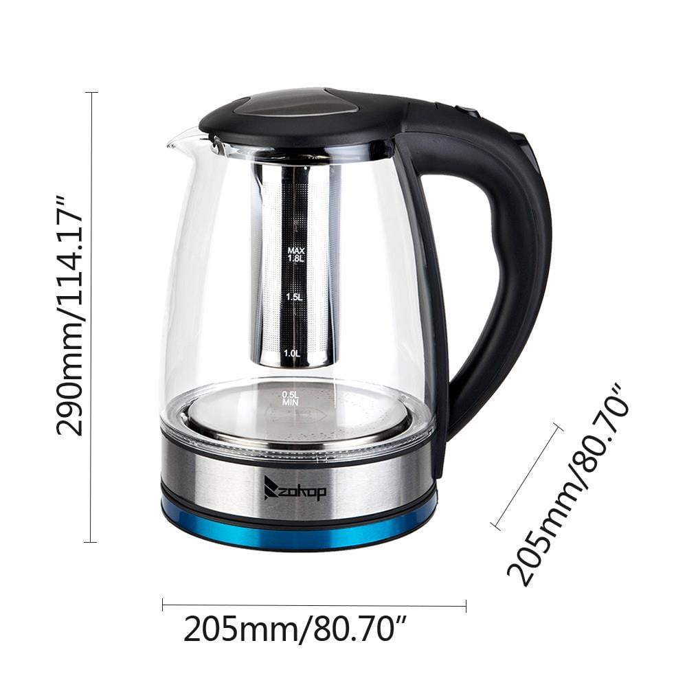 Vianté Electric Glass Tea Kettle with Removable Infuser. Hot Tea Infuser Pot for Loose Leaf & Bagged Tea. BPA-Free. Stainless Steel & Borosilicate