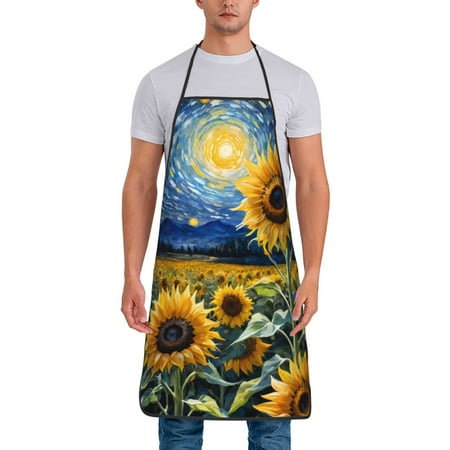 

Jgfou Starry Sky Sunflower Print Anti-fouling Apron for Men Women Waterproof Oil-Proof Kitchen Apron with Adjustable Straps Pocket and No-Pill No-Fade Fabric